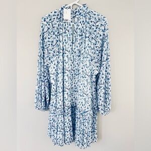 Blue Floral High-Neck Dress